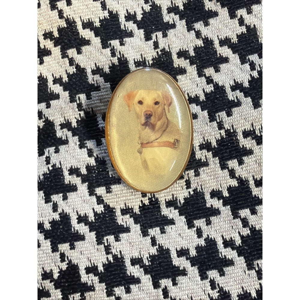 VTG Cameo Hat Lapel Pin‎ yellow Labrador Retriever portrait in a gold-tone frame